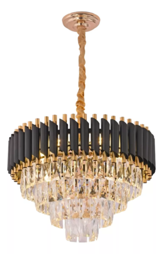 LUSTRE PENDENTE 55X36CM E14X9 METAL PRETO +CRISTAL TRANSPARENTE DCD03910