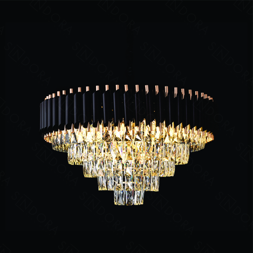 LUSTRE PENDENTE 75x44CM METAL PRETO+CRISTAL TRANSPARENTE DCD03911
