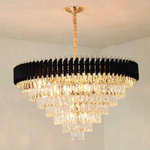 LUSTRE PENDENTE METAL PRETO+CRISTAL TRANSPARENTE 95X48CM DCD06545