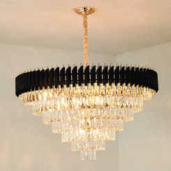 LUSTRE PENDENTE METAL PRETO+CRISTAL TRANSPARENTE 95X48CM DCD06545