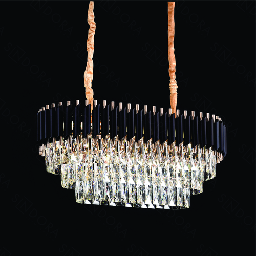 LUSTRE PENDENTE METAL PRETO+CRISTAL TRANSPARENTE 75X35CM DCD03912