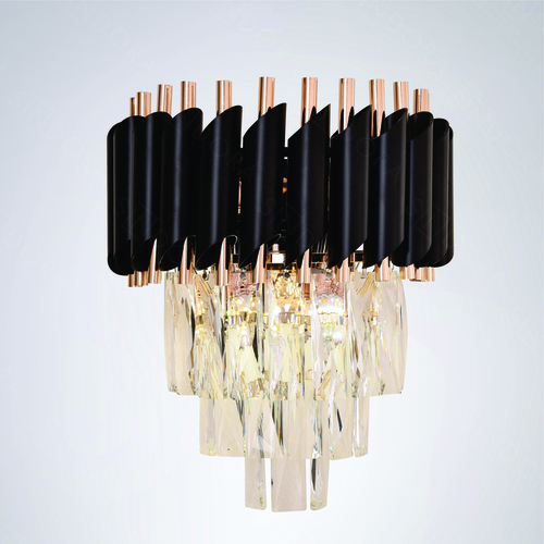 ARANDELA EM CRISTAL METAL PRETO+CRISTAL TRANSPARENTE 24X31CM  DCB03913