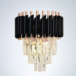 ARANDELA EM CRISTAL METAL PRETO+CRISTAL TRANSPARENTE 24X31CM  DCB03913