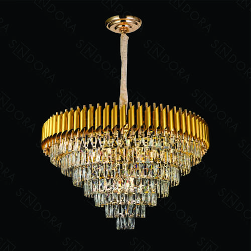 LUSTRE PENDENTE METAL DOURADO+CRISTAL TRANSPARENTE 75X48CM DCD06544