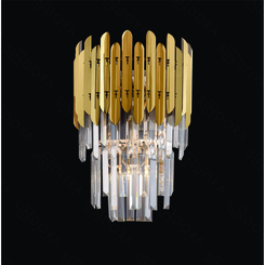 ARANDELA INOX DOURADO+CRISTAL TRANSPARENTE 27X41CM DCB03908