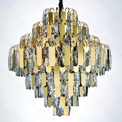 PENDENTE INOX DOURADO+CRISTAL TRANSPARENTE 80X73CM DCD03929