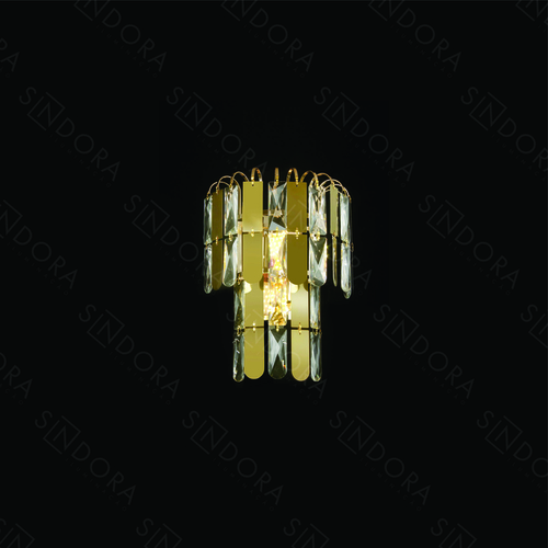 ARANDELA EM INOX DOURADO+CRISTAL TRANSPARENTE 25X30CM DCB0494