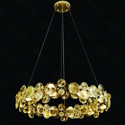PENDENTE INOX DOURADO+CRISTAL TRANSPARENTE 80X20CM DCD06507