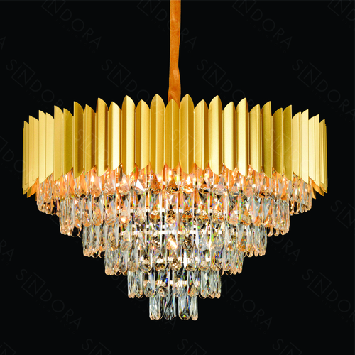 PENDENTE METAL DOURADO+ CRISTAIS TRANSPARENTES 70X45CM DCD00794