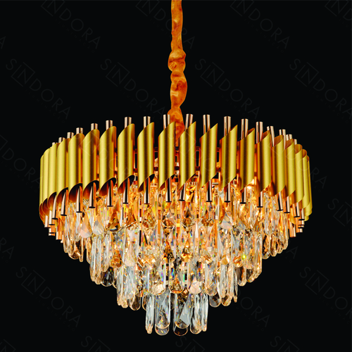 PENDENTE METAL DOURADO+CRISTAL  TRANSPARENTE 50X35CM DCD00797