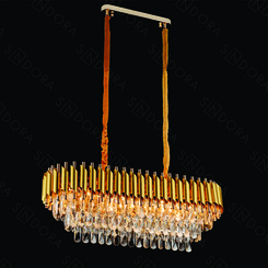 PENDENTE RETANGULAR METAL DOURADO+CRISTAL TRANSPARENTE 80X30CM DCD00799