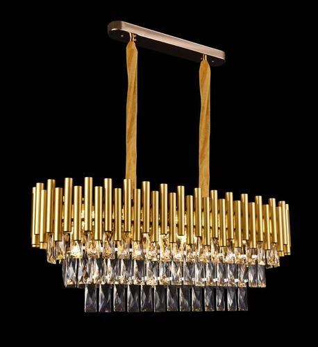 PENDENTE RETANGULAR METAL DOURADO+CRISTAL TRANSPARENTE 76X26CM DCD00455