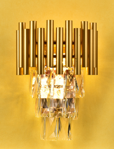 ARANDELA DOURADO+CRISTAL TRANSPARENTE 30X22CM DCB00456