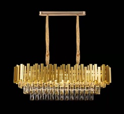 PENDENTE RETANGULAR METAL DOURADO+CRISTAL TRANSPARENTE 76X26CM DCD00460