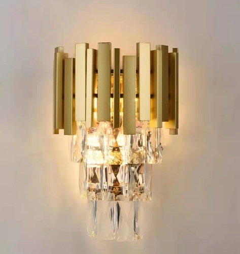 ARANDELA METAL DOURADO+CRISTAL TRANSPARENTE 30X22CM DCB00461