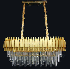 PENDENTE  RETANGULAR METAL DOURADO+CRISTAL TRANSPARENTE 80X30CM DCD00450