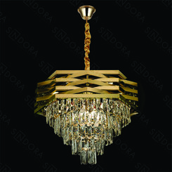 LUSTRE PENDENTE INOX DOURADO+CRISTAL TRANSPARENTE  60X45CM DCD06501