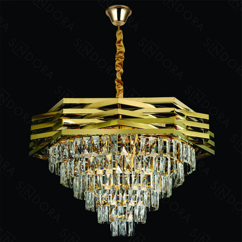 LUSTRE PENDENTE INOX DOURADO+CRISTAL TRANSPARENTE  79C59CM DCD06502