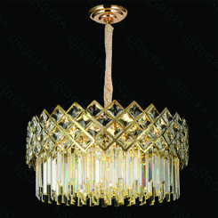 LUSTRE PENDENTE INOX DOURADO+CRISTAL TRANSPARENTE 58X29CM DCD01002