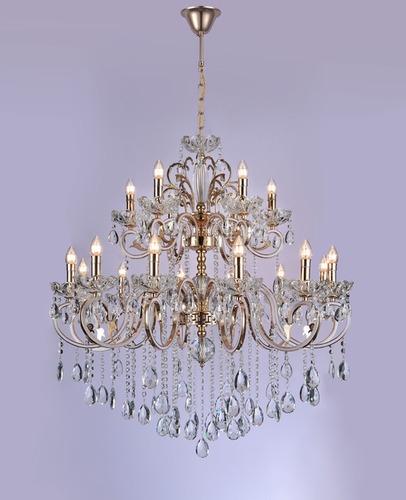 LUSTRE PENDENTE 18 BRAÇOS METAL DOURADO+CRISTAL TRANSPARENTE+BRANCO 100X120CM DCD00480-18