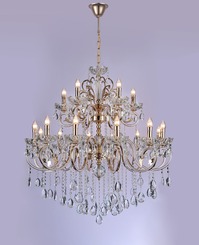 LUSTRE PENDENTE 18 BRAÇOS METAL DOURADO+CRISTAL TRANSPARENTE+BRANCO 100X120CM DCD00480-18