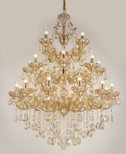 LUSTRE PENDENTE 24 BRAÇOS METAL DOURADO+CRISTAL AMBER DCD00409+8+4