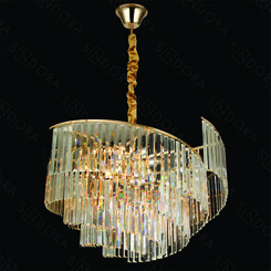 LUSTRE PENDENTE INOX DOURADO+CRISTAL TRANSPARENTE 78X48CM DCD0490