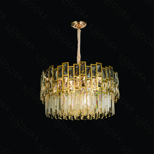 LUSTRE PENDENTE  INOX DOURADO+CRISTAL TRANSPARENTE 60X32CM DCD01028