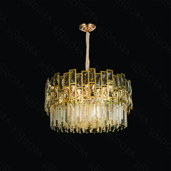 LUSTRE PENDENTE  INOX DOURADO+CRISTAL TRANSPARENTE 60X32CM DCD01028
