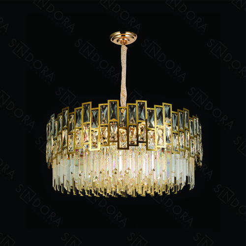 PENDENTE  LUSTRE INOX DOURADO+CRISTAL TRANSPARENTE 80X32CM DCD01029
