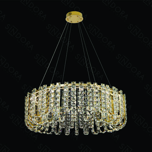PENDENTE COM LED80×26CM 120W 3000K 4000K 6000K 12000LM BIVOLT INOX DOURADO+CRISTAL TRANSPARENTE  DCD01042