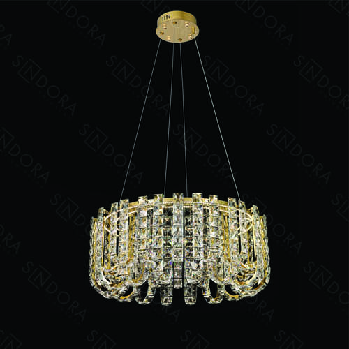 PENDENTE COM LED INOX DOURADO+CRISTAL TRANSPARENTE 58×25CM 70W 3000K 4000K 6000K 7000LM DCD01041