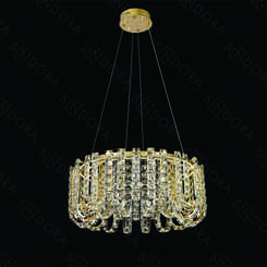 PENDENTE COM LED INOX DOURADO+CRISTAL TRANSPARENTE 58×25CM 70W 3000K 4000K 6000K 7000LM DCD01041