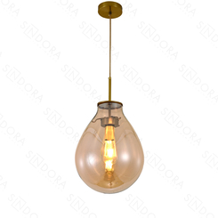 PENDENTE CAJU METAL BRONZE+VIDRO CONHAQUE 30×40CM E27 DCD04008
