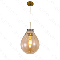 PENDENTE CAJU  METAL BRONZE+VIDRO CONHAQUE 40×52CM E27 DCD04010