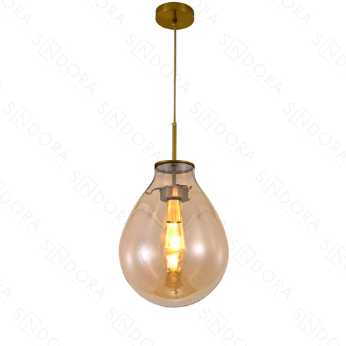 PENDENTE CAJU METAL BRONZE+VIDRO CONHAQUE 22×30CM E27 DCD04006