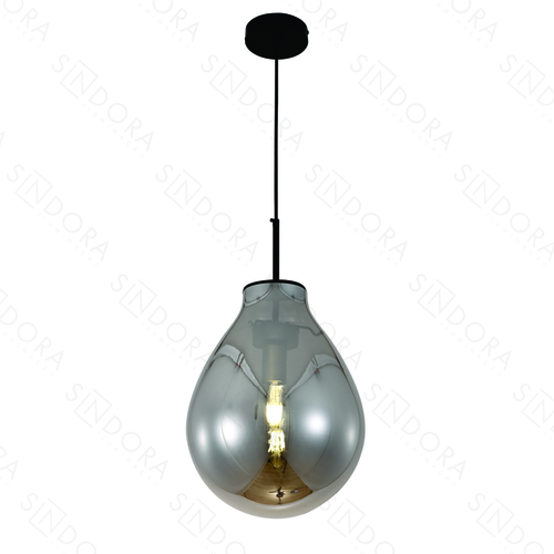 PENDENTE CAJU METAL PRETO +VIDRO FUME 40×52CM  DCD04011