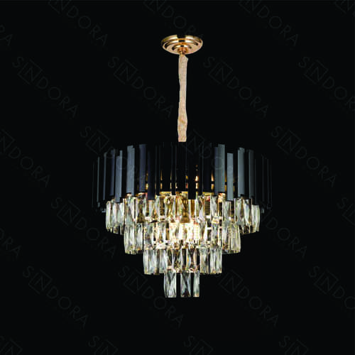 LUSTRE PENDENTE METAL PRETO+CRISTAL TRANSPARENTE 52×33CM DCD06546