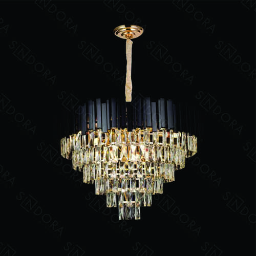 LUSTRE PENDENTE METAL PRETO+CRISTAL TRANSPARENTE 70×45CM DCD06547