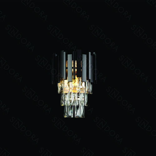 ARANDELA METAL PRETO+CRISTAL TRANSPARENTE  30×21CM