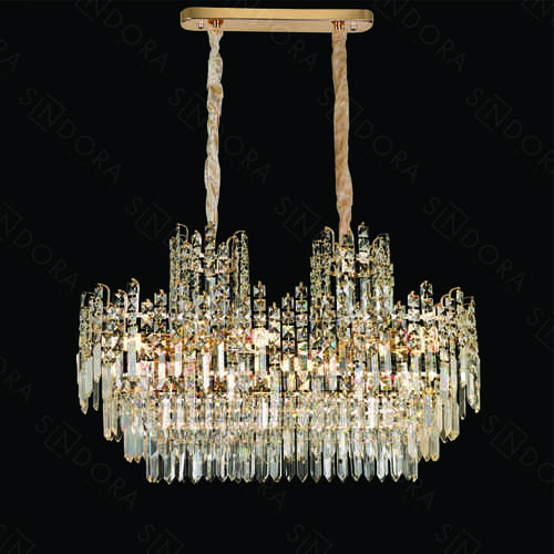 PENDENTE METAL DOURADO+CRISTAL TRANSPARENTE 80x35x54CM DCD01024