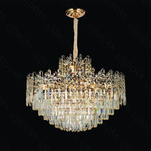 LUSTRE PENDENTE METAL DOURADO+CRISTAL TRANSPARENTE 80x63CM DCD01023