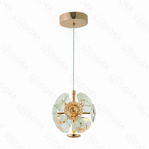 PENDENTE  METAL DOURADO+CRISTAL TRANSPARENTE15×15CM 5W 3000K 500LM DCD02197