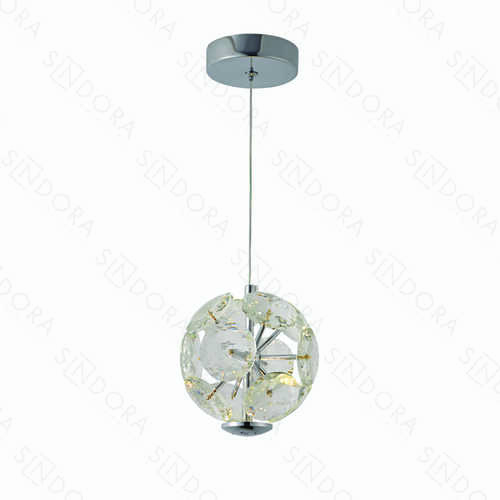 PENDENTE METAL CROMADO+CRISTAL TRANSPARENTE 15×15CM 5W 3000K 500LM  DCD02198