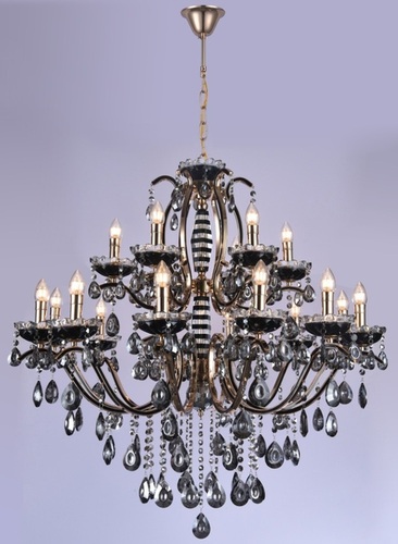 LUSTRE PENDENTE 18 BRAÇOS METAL PRETO E DOURADO+CRISTAL PRETO DCD0481-12+6