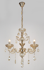 LUSTRE PENDENTE 03 BRAÇOS METAL DOURADO+CRISTAL 45×45CM DCD0409-3