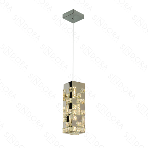 PENDENTE  12×12×32CM 20W INOX CROMADO+CRISTAL TRANSPARENTE  DCD02953