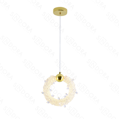 PENDENTE 25CM 14W 1050LM 3000K METAL DOURADO+CRISTAL TRANSPARENTE QD05155