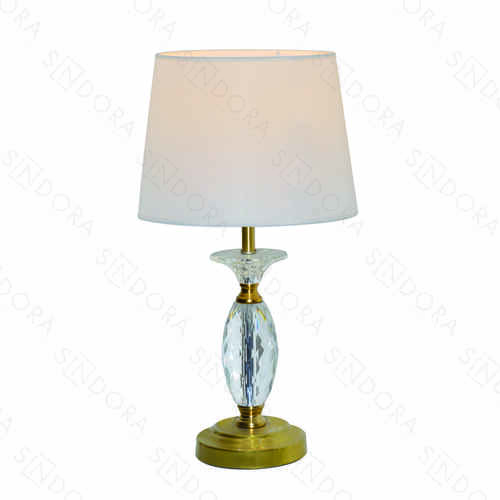 ABAJUR 25×50CM  METAL BRONZE+CRISTAL TRANSPARENTE+CUPULA LINHO BRANCO DCT00548
